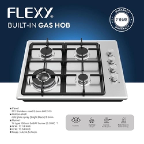 موقد غاز بلت إن Flexi 60 سم — 4 شعلات Sabaf قوية 3...