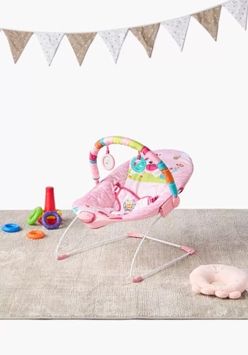 كرسي هزاز للرضع مع ألعاب معلقة مريح و ممتع لون ورد...