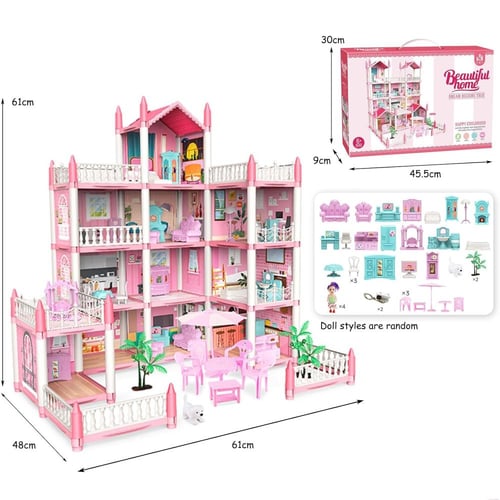 بيت دمى فاخر كبير متعدد الطوابق مع أثاث كامل و شخص...