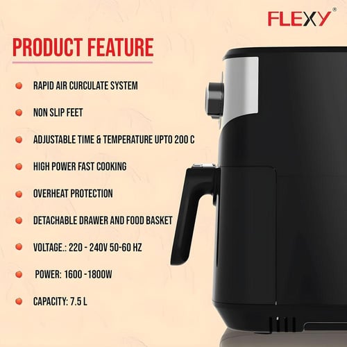 قلاية هوائية فلكسي يسعة 7.5 لتر بحجم عائلي و تحكم...