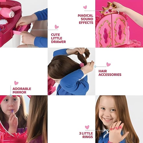 طاولة مكياج للأطفال مع مرآة و إكسسوارات – طقم تجمي...