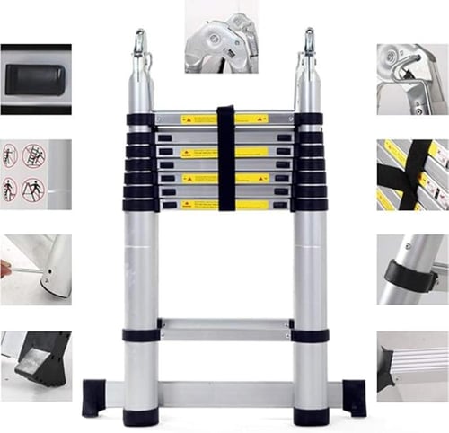سلم تلسكوبي قابل للتمديد متعدد الاستخدامات فضي 1.4...