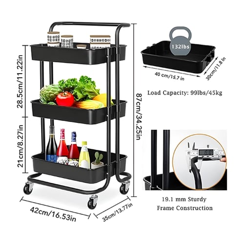 عربة لتخزين الأدوات دوارة معدنية من 3 طبقات مع عجل...