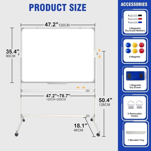 سبورة بيضاء متنقلة على حامل بعجلات للاستخدام المكت...