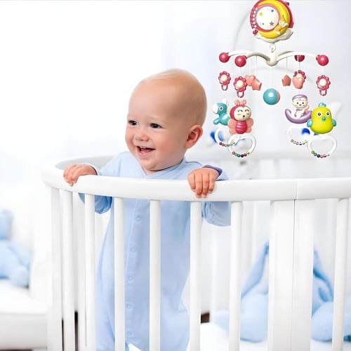 دوّارة سرير موسيقية للأطفال مع دمى متحركة – دوران...