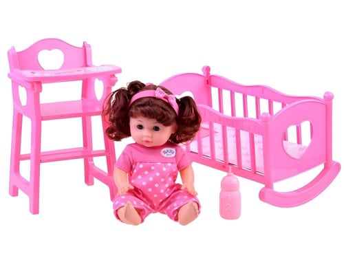 طقم دمية مع سرير هزاز و كرسي طعام – لعبة محاكاة وا...