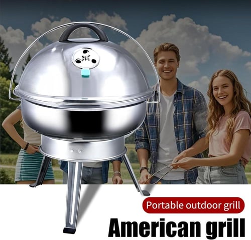 شواية فحم ستانلس ستيل احترافية بغطاء و قاعدة ثابتة