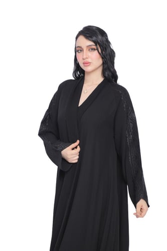 عباية دبل كلوش سوداء فاخرة بتدخيلة قماش شكيرا وتطر...