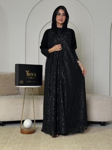 عباية سوداء نص كلوش فاخرة بمزيج قماش السيراميك وال...