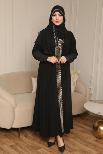 عباية دبل كلوش سوداء ملكي بأكمام استرتش عملية - عب...