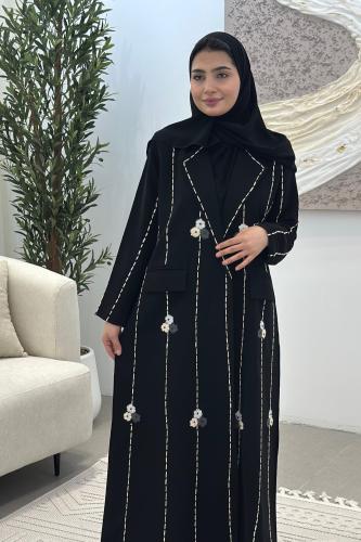عباية "آية" بليزر – قماش كوبرا فاخر بتطريز دردوزي طولي
