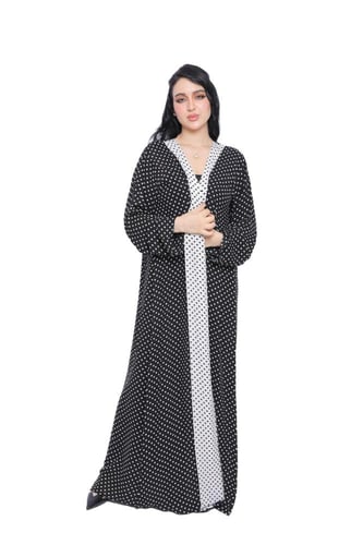 عباية نص كلوش سوداء قماش شيفون منقط ناعم بتصميم عص...