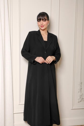 عباية بليزر سوداء رسمية بقصة واسعة وجيب جانبي لإطل...