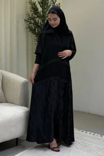 عباية هتان دبل كلوش إنترنت وتفتا مكسر مع كلفة دانتيل وطرحة منسقة