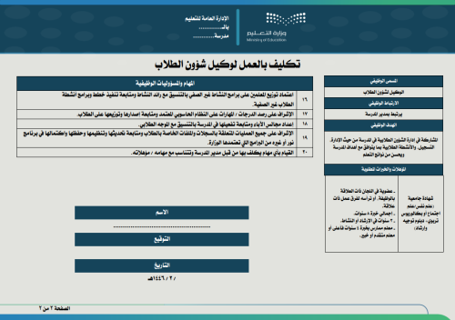 تكليف بالعمل لوكيل شؤون الطلاب 1446هـ