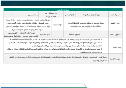 خطة النشاط الطلابي (ابتدائي) - صفوف أولية