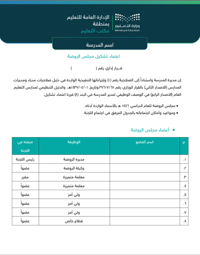 سجل التكاليف والقرارات الادارية _رياض أطفال