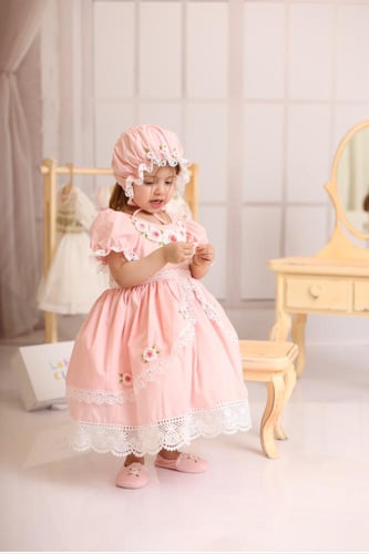 فستان الورده البيضاء - فستان وردي اطفال