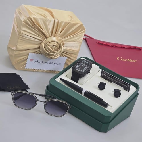 طقم كارتير الفاخر - ساعة، نظارة، قلم، وكبك