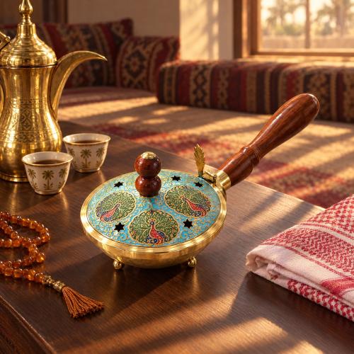 قَبَس | QABAS مبخرة ملكية نحاسية منقوشة بالمينا