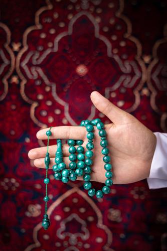 مسبحة فاتوران أخضر معرق مميز 45 خرزة (F603)