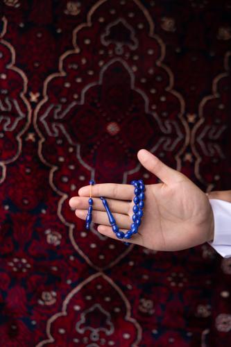 مسبحة فاتوران صب جديد أزرق قصة بيض حمام بخيط برتقالي 33 خرزة (F673)