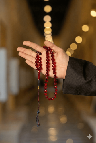 مسبحة زعفران أحمر كرزي شفاف 47 خرزة (Z53) | دكان ا...