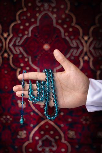 مسبحة فاتوران أزرق بحري شفاف 45 خرزة وزن 55 غرام (F605)