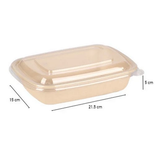 علبة طعام صحي مستطيلة للوجبات من قصب السكر بغطاء ش...