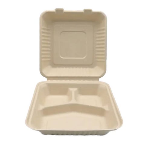 علبة طعام صحي للوجبات مع غطاء متصل من قصب السكر بأ...