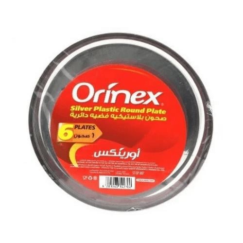 صحون بلاستيك دائرية لون فضي 6 انش اورينكس (6حبة)