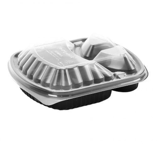 علب بلاستيك مايكرويف للوجبات لون أسود أقسام متعددة...