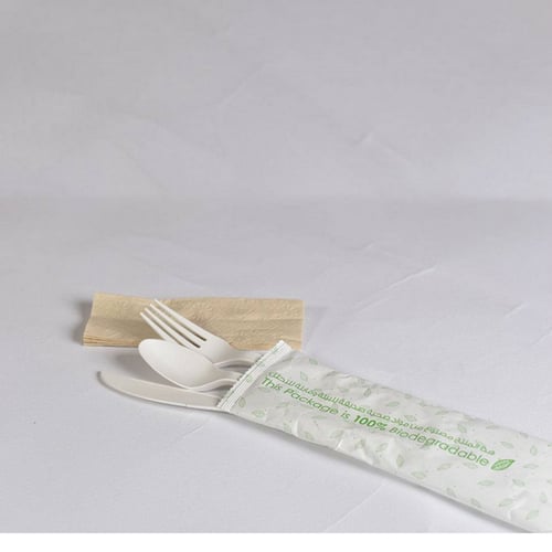 مجموعة ادوات طعام صحية من نشا الذرة ( شوكة + ملعقة...