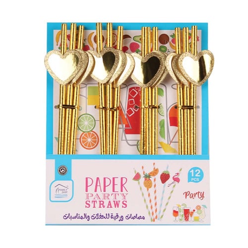 مزاز عصير ورقي بأشكال مختلفة لون ذهبي ( 12 حبة )