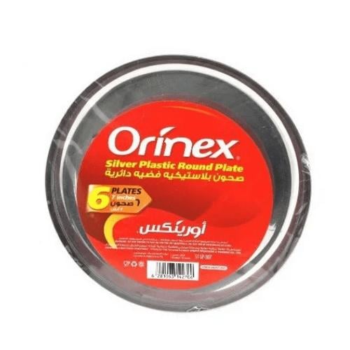 صحون بلاستيك دائرية لون فضي 7 انش اورينكس (6حبة)