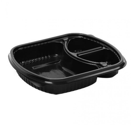 علب بلاستيك مايكرويف للوجبات لون أسود أقسام متعددة...