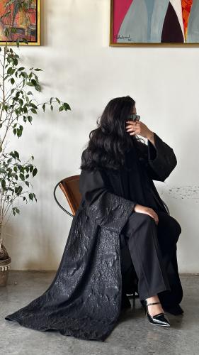 Linen abaya with jacquard (immediate delivery)