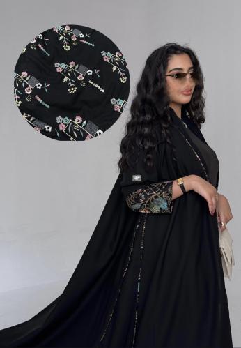Linen abaya with embroidered sleeves - the abaya is made with the embroidery shown in the circle