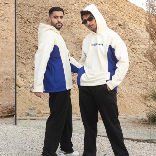 light beige and blue hoodie