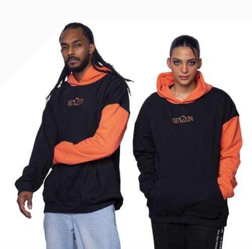 2SEVEN Oversize Hoodie - Black & Orange