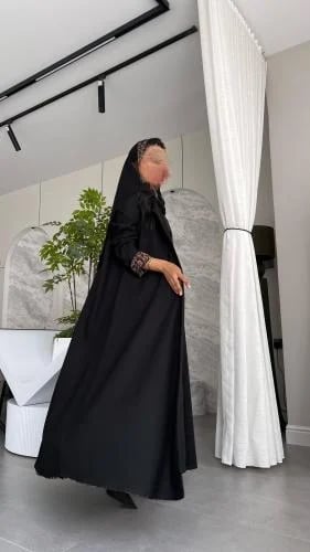 formal black abaya with tiger print