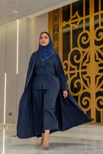 Navy striped formal suit abaya for business and events