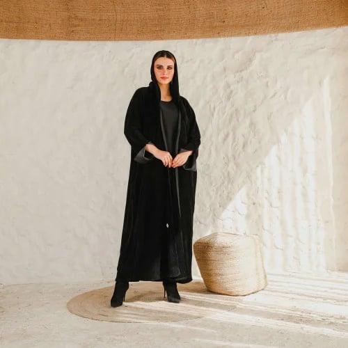 Black everyday abaya with leather sleeves