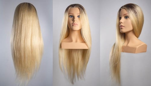 مانيكان شعر أوروبي أشقر بجذور بني مع خصلة أمامية ط...