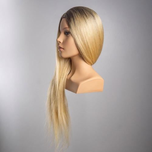 مانيكان شعر أوروبي أشقر بجذور بني طبيعي 100% للتدر...