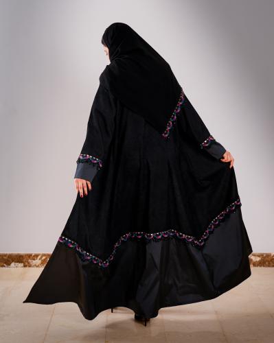 Narges abaya with winter rain fabric and embroidery details with a special embroidered cost