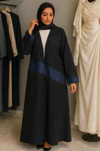 Sawsan abaya with winter rain fabric, with a navy...