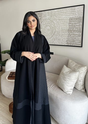 ‏عباية كريب كلوش عباية كريب أسود مع ركامه مشجر مع...