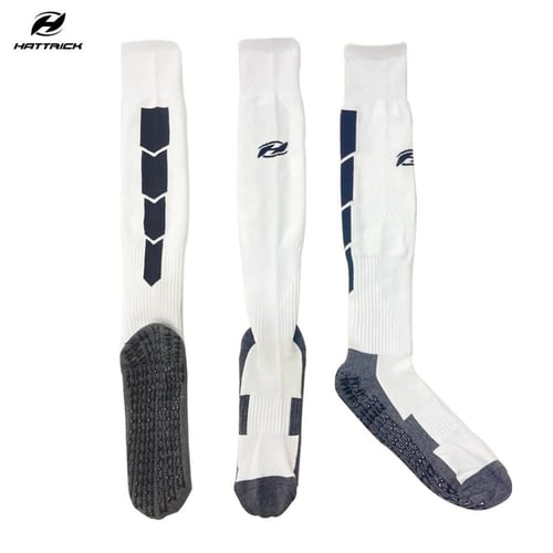 جورب كرة قدم بحبيبات مانع الانزلاق طويل ابيض هاتري...