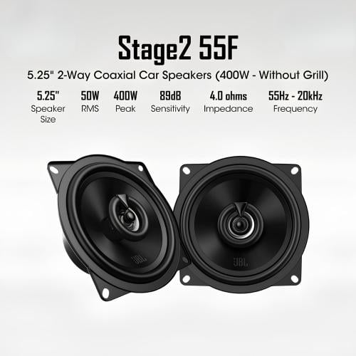 JBL Stage2 55F 5.25" 2-Way Coaxial Car Speakers - 400W Peak Power (Grille-less)